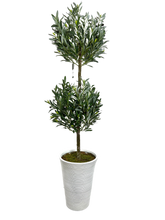Load image into Gallery viewer, 5.5' YOUNG OLIVE DBL BALL TOPIARY IN WHT FBRGL